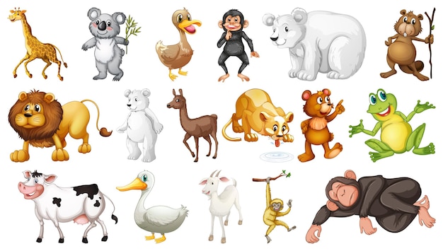 Vector gratuito animales salvajes en el fondo blanco