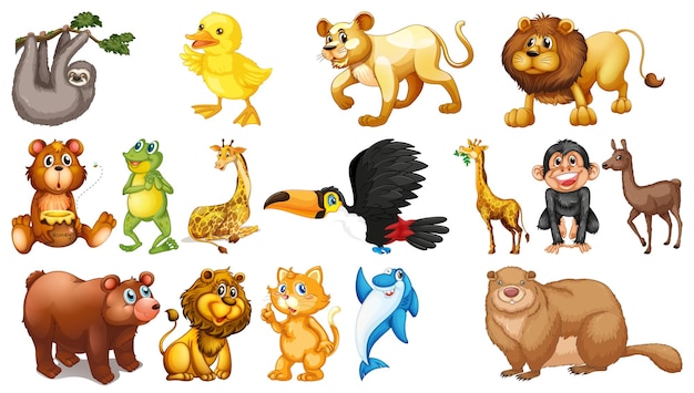 Vector gratuito animales salvajes en el fondo blanco