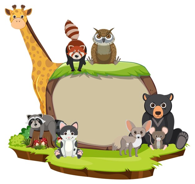 Animales salvajes con plantilla de tablero en blanco
