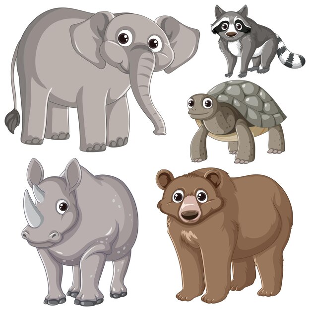 Animales salvajes se reúnen en una ilustración de dibujos animados