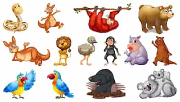 Vector gratuito animales salvajes con sonrisa feliz