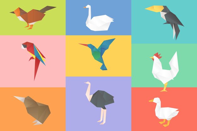 Animales vector origami papel polígono ilustración colección