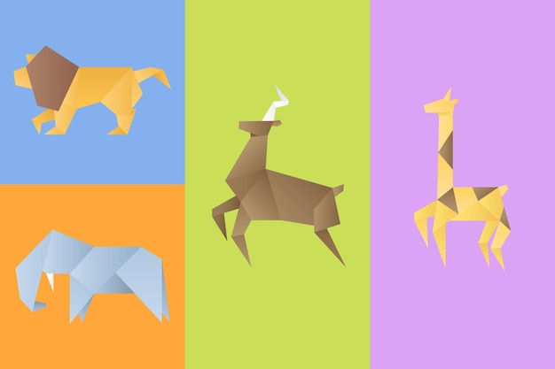 Animales vector origami papel polígono ilustración conjunto