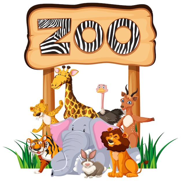 Animales del zoológico en la señal de entrada.