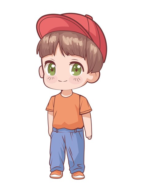 anime chibi niño con gorra personaje