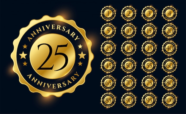 Vector gratuito aniversario de oro etiquetas logotipo emblemas gran conjunto