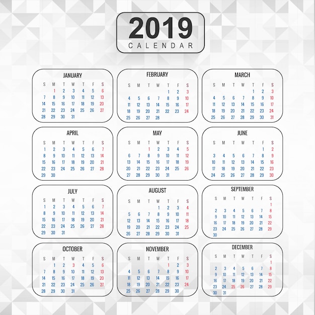 Año 2019, calendario hermoso diseño