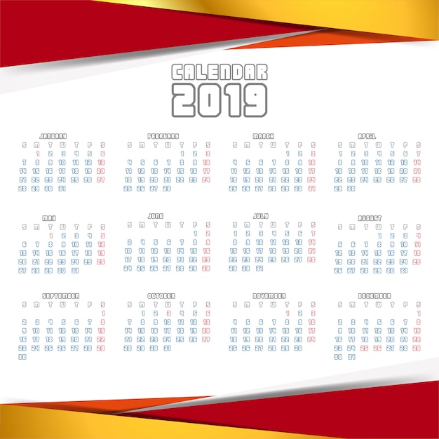 Año 2019, diseño creativo de calendario