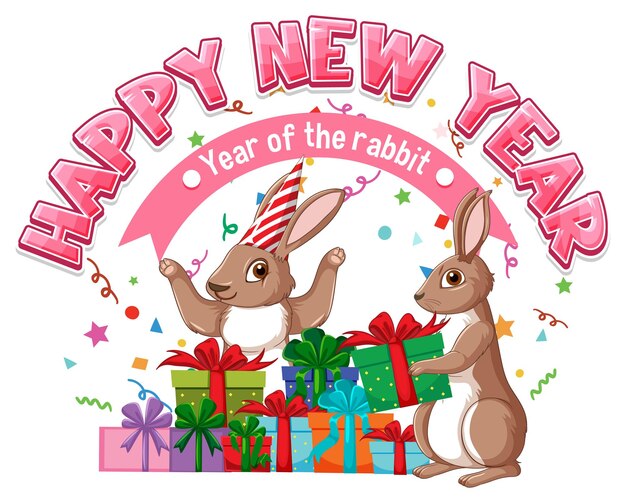 Año del Conejo Feliz Año Nuevo Banner