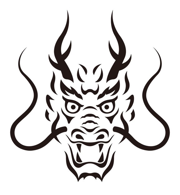 Año del dragón Símbolo del zodiaco vectorial en blanco y negro aislado en un fondo blanco