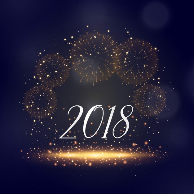 Año nuevo 2018 destellos y saludo de fondo de fuegos artificiales