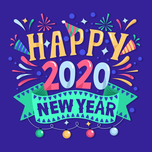 Año nuevo 2020 en diseño plano