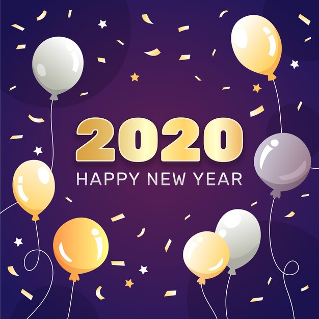 Año nuevo 2020 en diseño plano