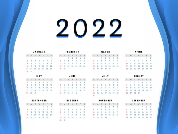 Vector gratuito año nuevo 2022 calendario elegante diseño de onda azul vector