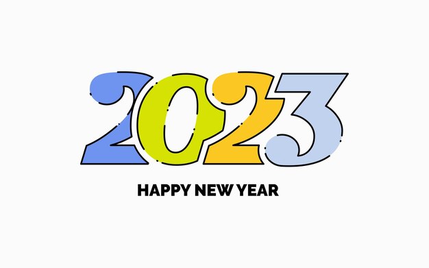 Año nuevo 2023 Diseño de logotipo de omisión punteada de color plano Ilustración vectorial