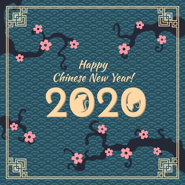 Año nuevo chino dibujado a mano