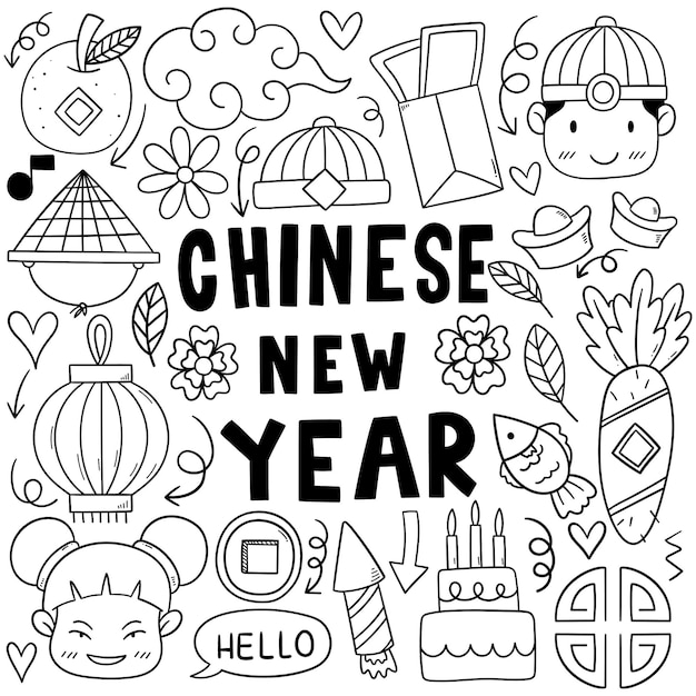 Año nuevo chino con estilo de doodle de icono