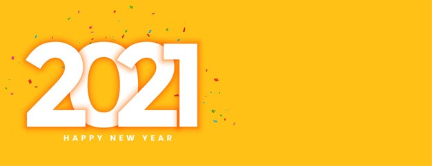 Año nuevo creativo 2021 con banner amarillo de confeti.