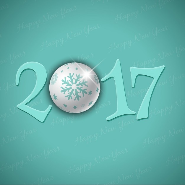 Vector gratuito año nuevo, fondo azul con bola de navidad