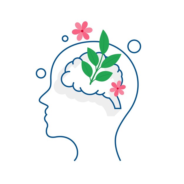 antecedentes de salud mental y bienestar con estilo de línea cabeza humana