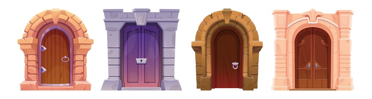 Vector gratuito antiguas puertas de madera aisladas sobre un fondo blanco