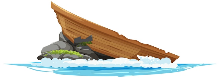 Vector gratuito antiguo barco de madera roto sobre un fondo blanco