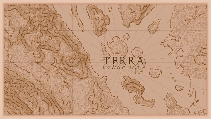 Vector gratuito antiguo mapa antiguo de alivio de la tierra abstracta. mapa de elevación vectorial conceptual generado del paisaje de fantasía.