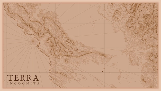 Antiguo mapa de relieve de tierra abstracta antigua. Mapa de elevación conceptual generado del paisaje de fantasía.