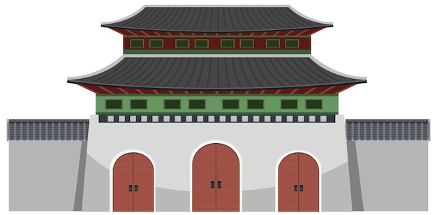 Vector gratuito antiguo palacio coreano sobre fondo blanco.