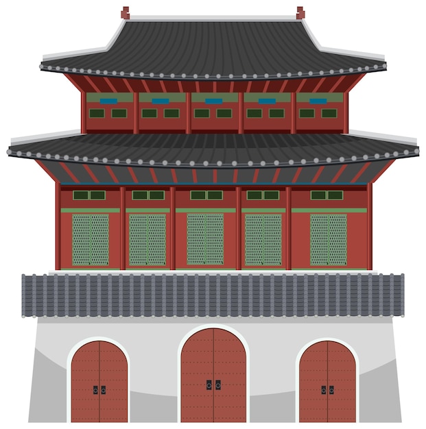 Antiguo palacio coreano sobre fondo blanco.