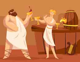 Vector gratuito antiguos dioses griegos o griegos bebiendo vino juntos