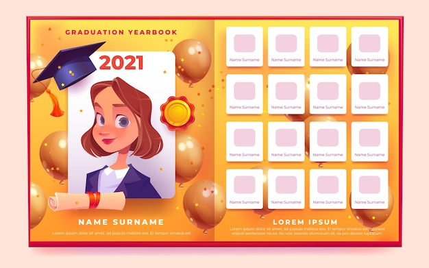 Vector gratuito anuario de graduación de dibujos animados