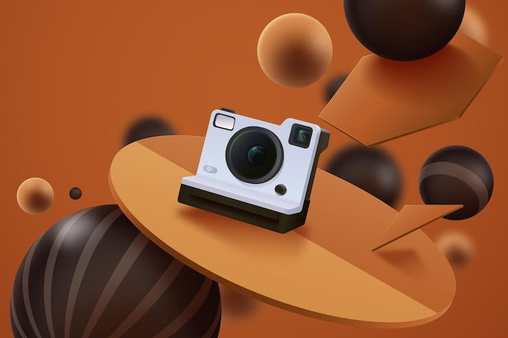 Vector gratuito anuncio 3d realista con cámara de fotos