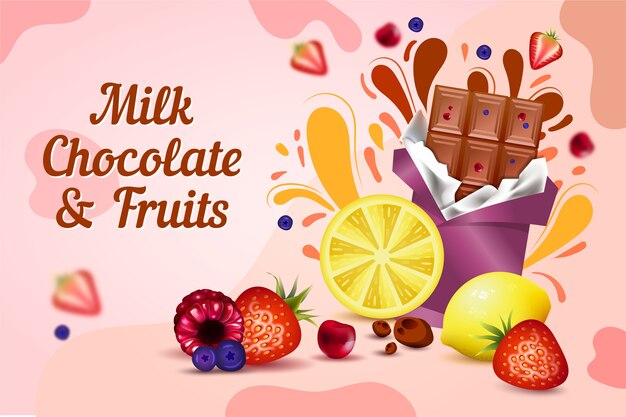 Anuncio de comida de chocolate con leche y frutas