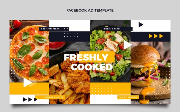 Anuncio de facebook de comida de diseño plano