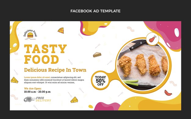 Anuncio de facebook de comida de diseño plano