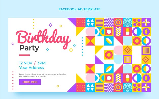 Anuncio de facebook de cumpleaños de mosaico plano