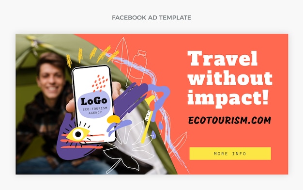 Vector gratuito anuncio de facebook de ecoturismo de diseño plano dibujado a mano