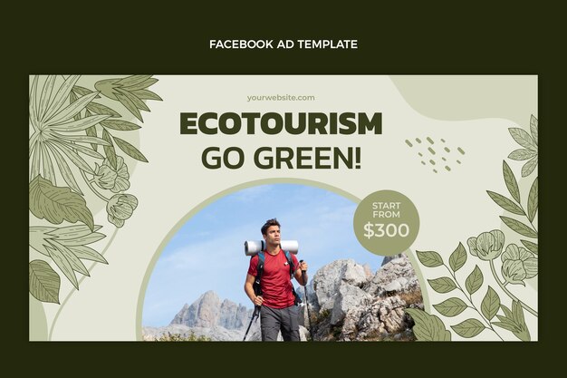 Anuncio de facebook de ecoturismo de diseño plano dibujado a mano