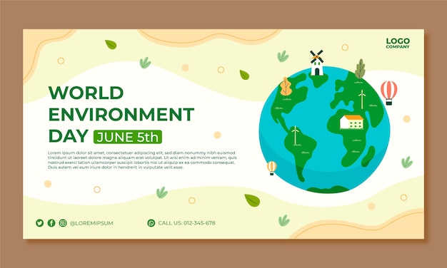 Anuncio de facebook plano dibujado a mano del día mundial del medio ambiente