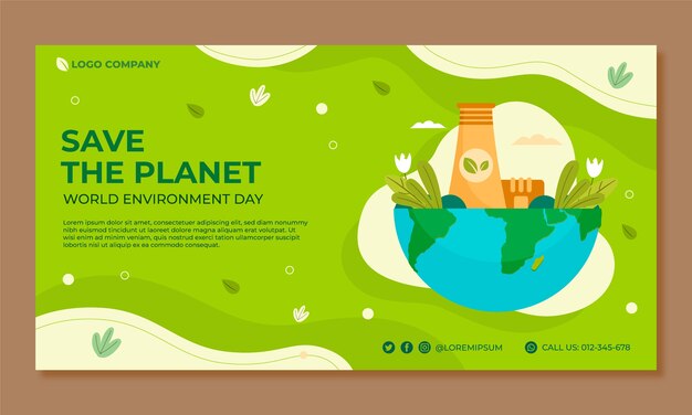 Anuncio de facebook plano dibujado a mano del día mundial del medio ambiente