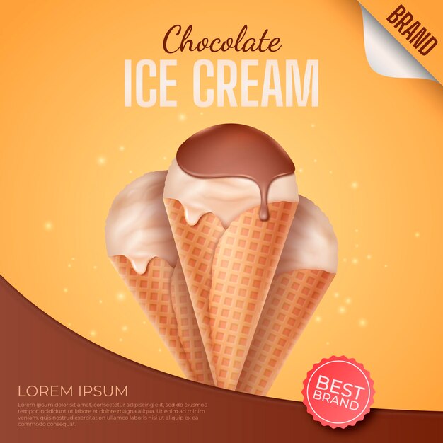 Anuncio de helado de chocolate realista
