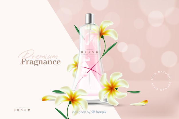 Anuncio de perfume realista con flores