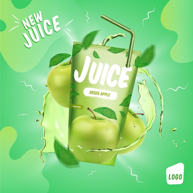 Vector gratuito anuncio de producto de bebida de jugo de manzana verde