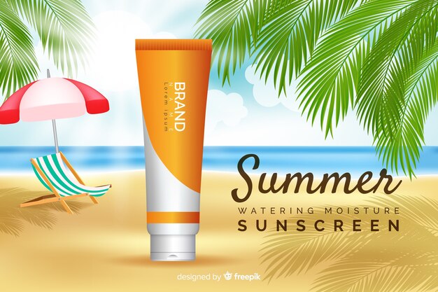 Anuncio de protector solar en estilo realista