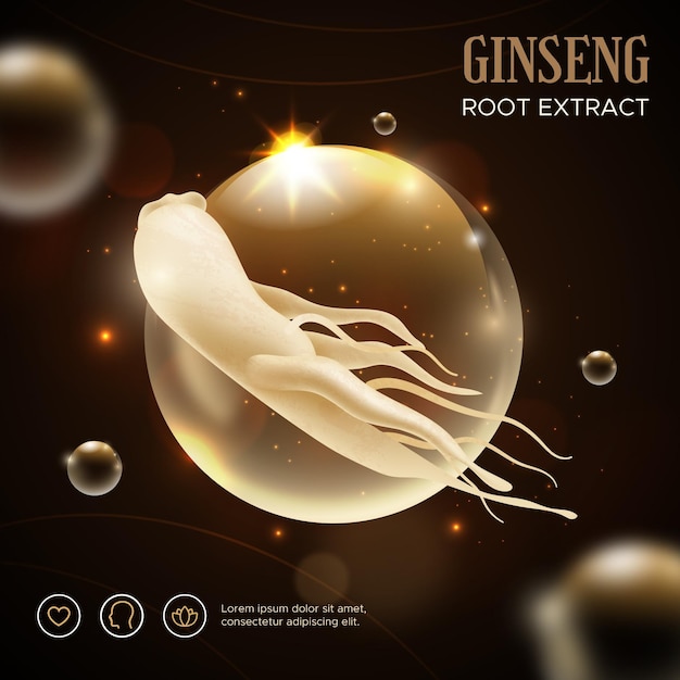 Vector gratuito anuncio realista para la raíz de ginseng