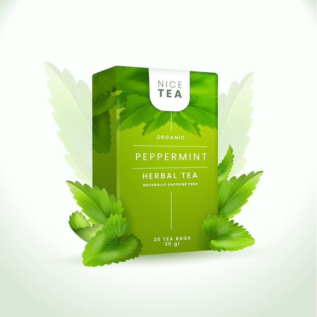 Anuncio de té de hierbas de menta orgánica