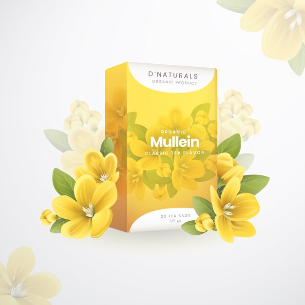 Anuncio de té de hierbas de mullein orgánico