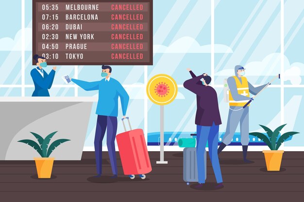 Anuncio de vuelo cancelado en el aeropuerto ilustrado