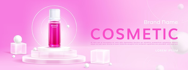 Anuncios de cosméticos de podio de vidrio realistas